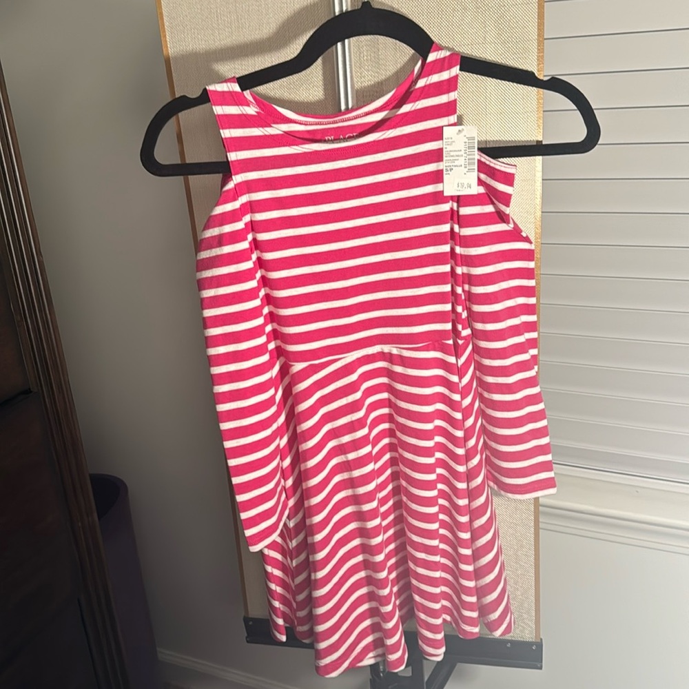 Children’s Place Pink and White Strip Dress Size S(5-6)